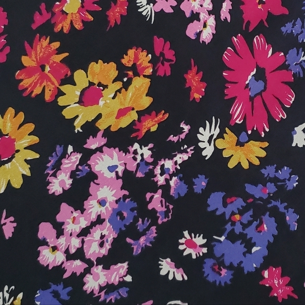 90s-Y2K Vintage Retro Express Silk Chiffon Black Multi-color Floral Midi Skirt S - Picture 7 of 13